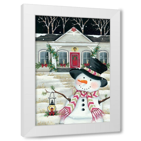 Front Porch And Snowman White Modern Wood Framed Art Print by Kennedy, Lisa