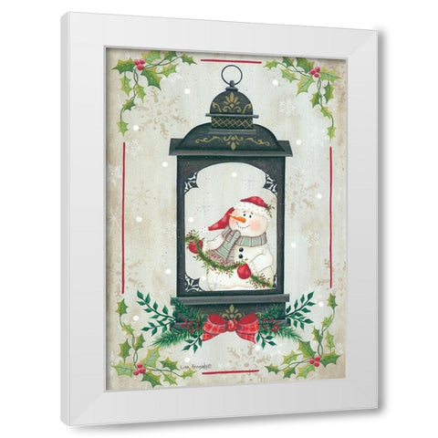 Snowman Lantern White Modern Wood Framed Art Print by Kennedy, Lisa