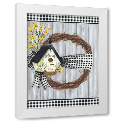 Spring Welcome Wreath White Modern Wood Framed Art Print by Kennedy, Lisa