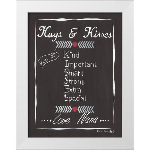 Chalkboard Hugs And Kisses White Modern Wood Framed Art Print by Kennedy, Lisa