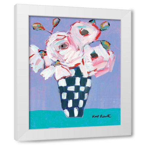 Bouquet on Cornflower and Jade    White Modern Wood Framed Art Print by Roberts, Kait