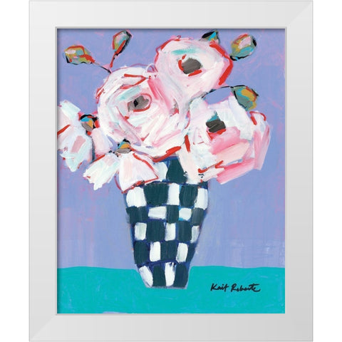 Bouquet on Cornflower and Jade    White Modern Wood Framed Art Print by Roberts, Kait