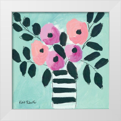 Blooms and Stripes White Modern Wood Framed Art Print by Roberts, Kait