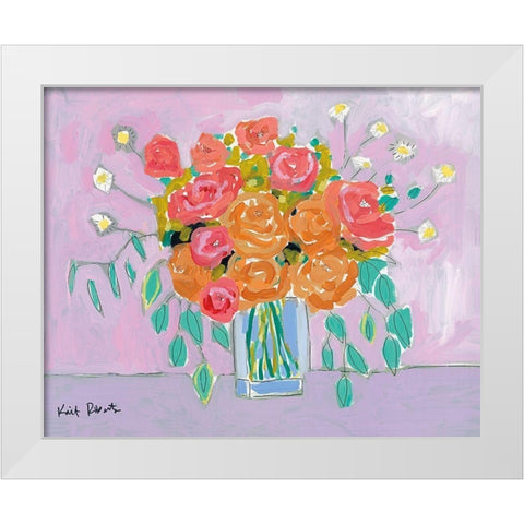 Tea Roses on Lavender White Modern Wood Framed Art Print by Roberts, Kati