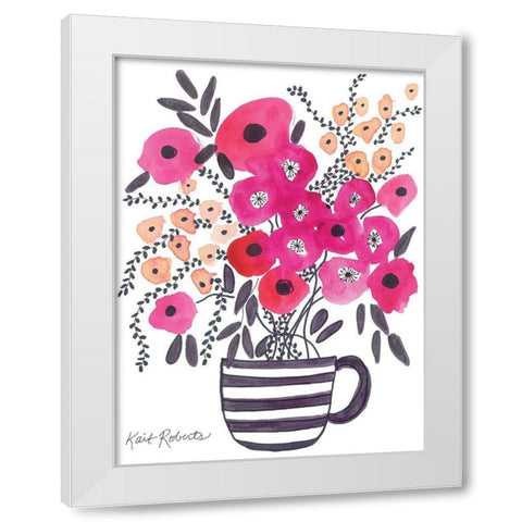 Morning Cup of Blooms White Modern Wood Framed Art Print by Roberts, Kait