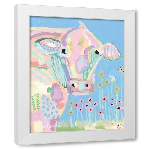 Pastel Cow White Modern Wood Framed Art Print by Roberts, Kait