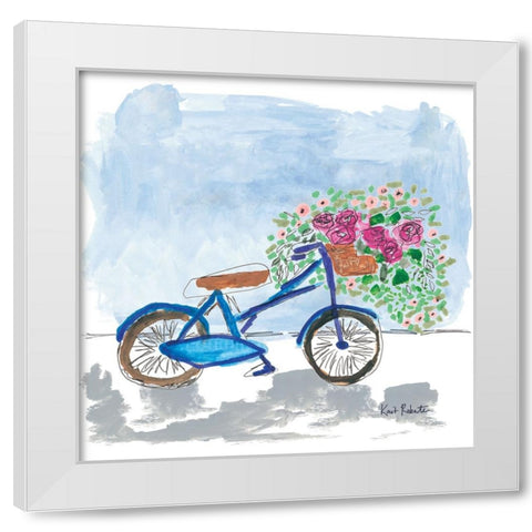 Floral Bicycle White Modern Wood Framed Art Print by Roberts, Kait