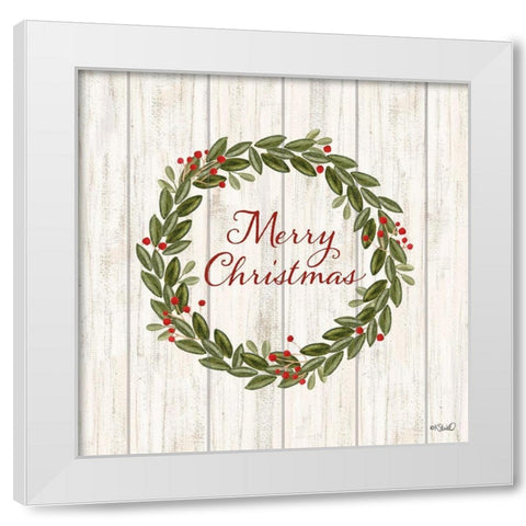 Merry Christmas Wreath    White Modern Wood Framed Art Print by Sherrill, Kate