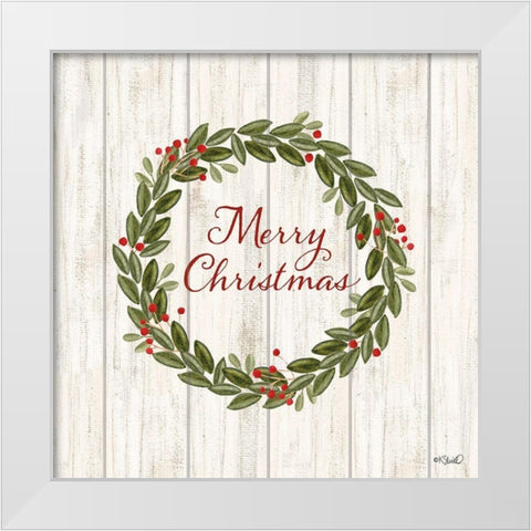 Merry Christmas Wreath    White Modern Wood Framed Art Print by Sherrill, Kate