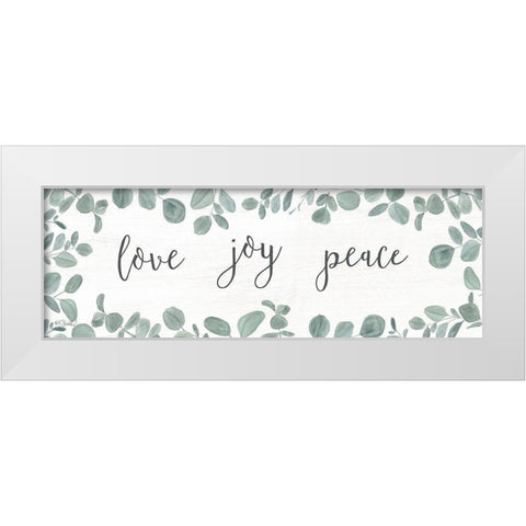 Love-Joy-Peace Eucalyptus White Modern Wood Framed Art Print by Sherrill, Kate