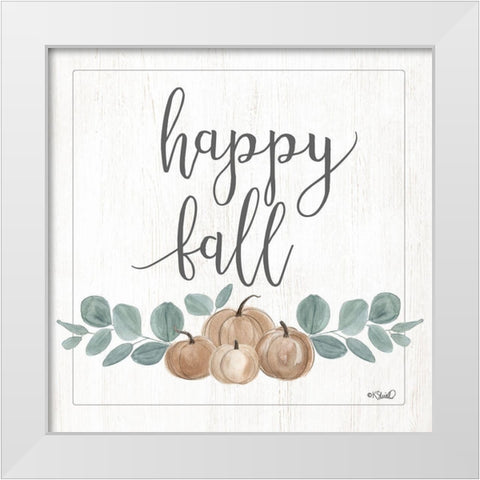 Eucalyptus Pumpkins Happy Fall White Modern Wood Framed Art Print by Sherrill, Kate