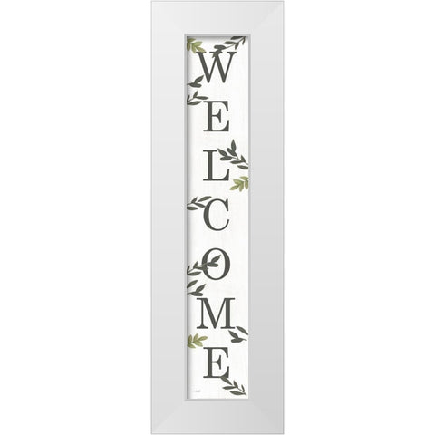 Welcome with Leaves White Modern Wood Framed Art Print by Sherrill, Kate