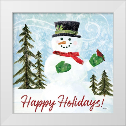 Happy Holidays Snowman White Modern Wood Framed Art Print by Sherrill, Kate