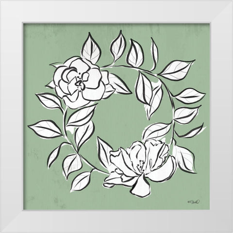 Floral Wreath Sketch White Modern Wood Framed Art Print by Sherrill, Kate