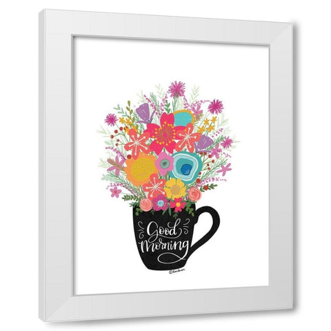Good Morning Coffee Floral White Modern Wood Framed Art Print by Larson, Lisa