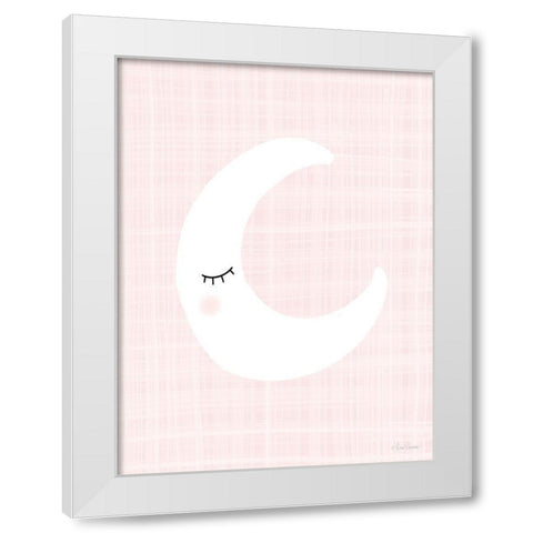 Moon on Pink White Modern Wood Framed Art Print by Larson, Lisa