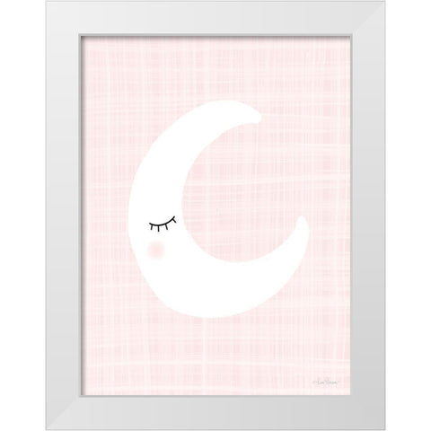 Moon on Pink White Modern Wood Framed Art Print by Larson, Lisa