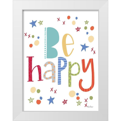 Be Happy Rainbow White Modern Wood Framed Art Print by Larson, Lisa