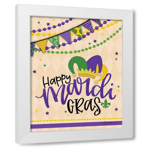 Happy Mardi Gras White Modern Wood Framed Art Print by Larson, Lisa