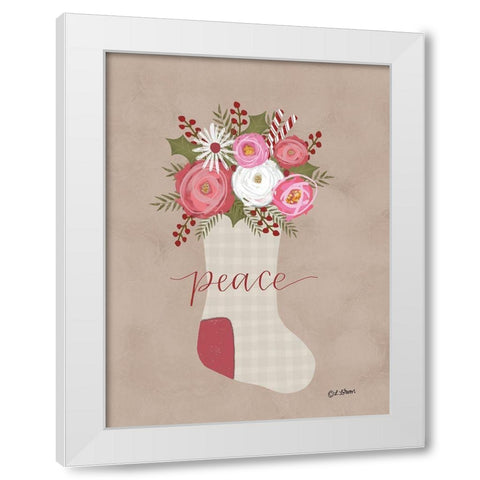 Peace Christmas Stocking White Modern Wood Framed Art Print by Larson, Lisa