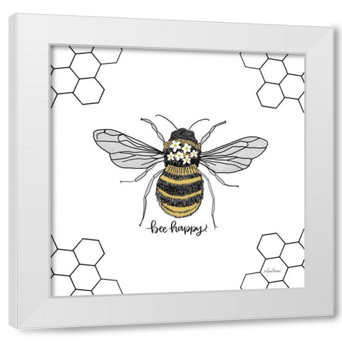 Bee Happy White Modern Wood Framed Art Print by Larson, Lisa