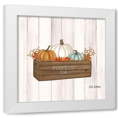 Pumpkins in Box White Modern Wood Framed Art Print by Larson, Lisa