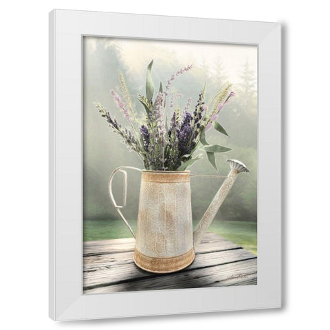 Lavender Watering Can White Modern Wood Framed Art Print by Deiter, Lori