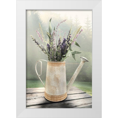 Lavender Watering Can White Modern Wood Framed Art Print by Deiter, Lori