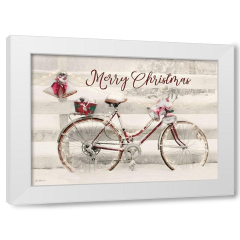 Merry Christmas Snowy Bike  White Modern Wood Framed Art Print by Deiter, Lori