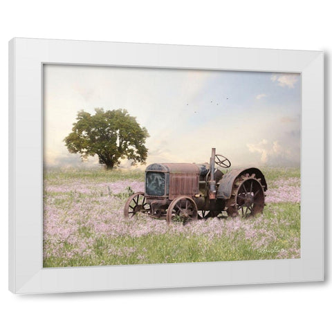 Tractor at Sunset   White Modern Wood Framed Art Print by Deiter, Lori