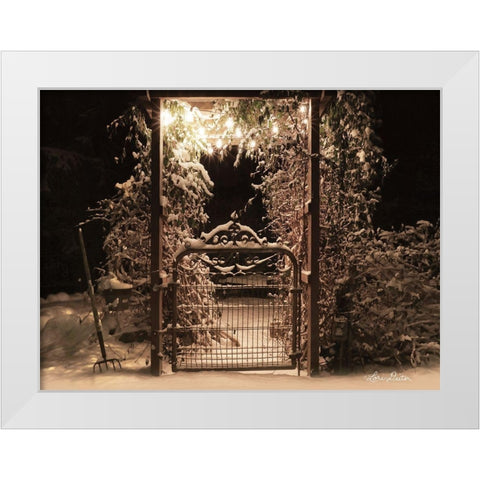 Snowy Garden Gate White Modern Wood Framed Art Print by Deiter, Lori
