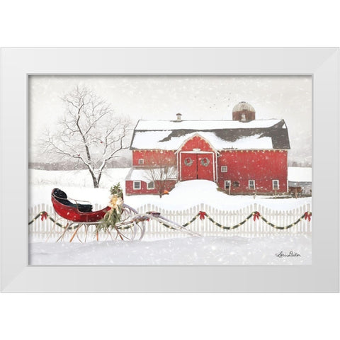 Christmas Barn with Sleigh White Modern Wood Framed Art Print by Deiter, Lori
