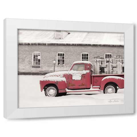 Old Sled Works Red Truck White Modern Wood Framed Art Print by Deiter, Lori