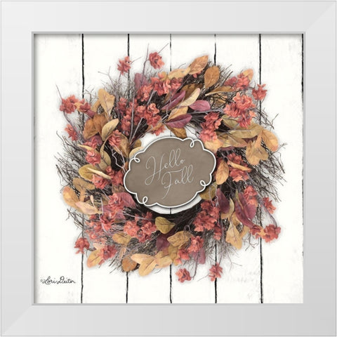 Hello Fall Wreath White Modern Wood Framed Art Print by Deiter, Lori