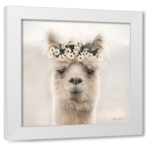 Alpaca with Flowers White Modern Wood Framed Art Print by Deiter, Lori
