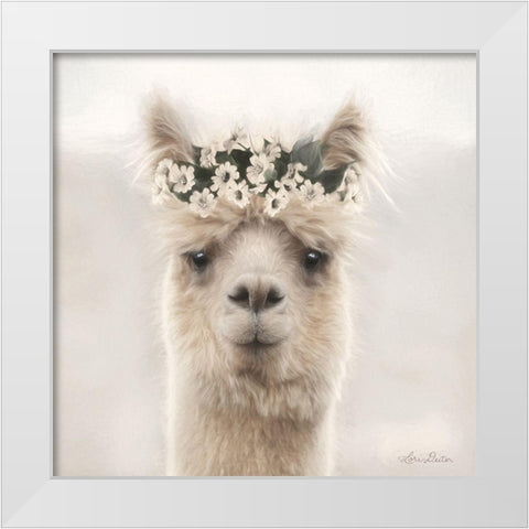 Alpaca with Flowers White Modern Wood Framed Art Print by Deiter, Lori