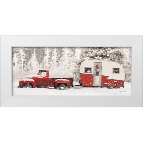 Christmas Camper with Bike White Modern Wood Framed Art Print by Deiter, Lori