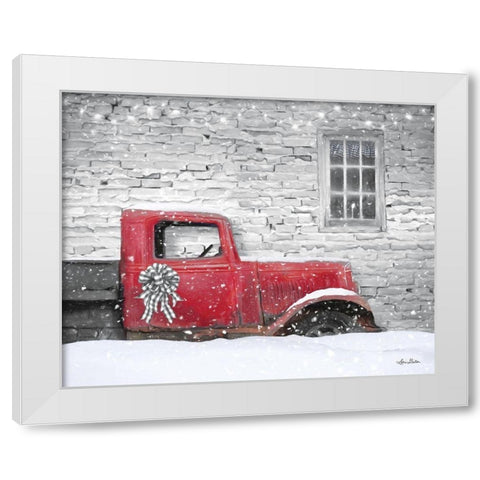 Christmas Truck with Plaid Bow White Modern Wood Framed Art Print by Deiter, Lori