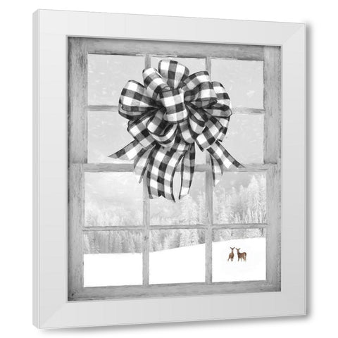 Christmas Deer with Bow White Modern Wood Framed Art Print by Deiter, Lori