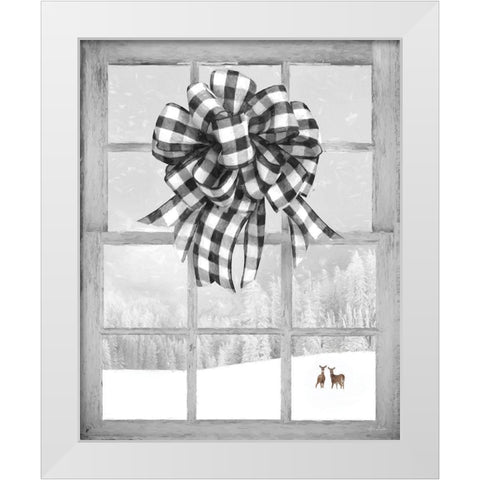 Christmas Deer with Bow White Modern Wood Framed Art Print by Deiter, Lori