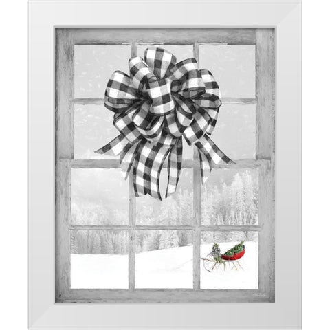 Christmas Sleigh with Bow White Modern Wood Framed Art Print by Deiter, Lori