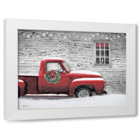Snowy Christmas Truck   White Modern Wood Framed Art Print by Deiter, Lori