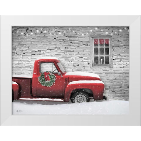 Snowy Christmas Truck   White Modern Wood Framed Art Print by Deiter, Lori