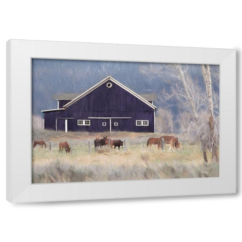 Old Navy Barn with Horses     White Modern Wood Framed Art Print by Deiter, Lori