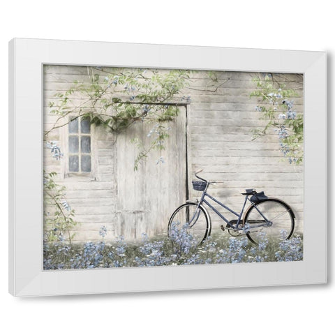 Blue Bike at Barn      White Modern Wood Framed Art Print by Deiter, Lori