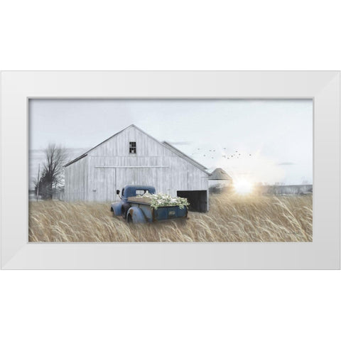 Navy Blue Truck with Flowers White Modern Wood Framed Art Print by Deiter, Lori