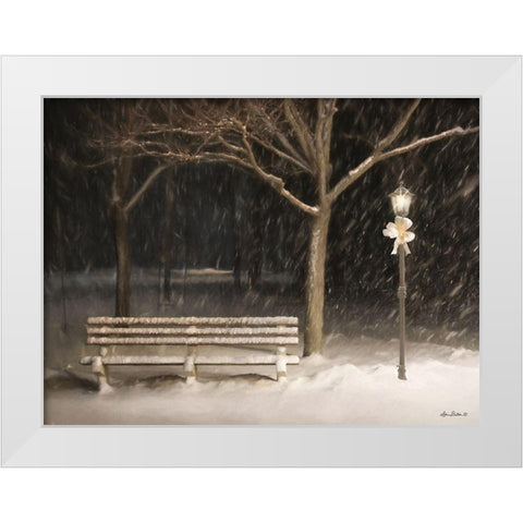 Snowy Bench White Modern Wood Framed Art Print by Deiter, Lori
