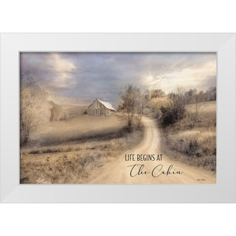 Life Begins at the Cabin White Modern Wood Framed Art Print by Deiter, Lori