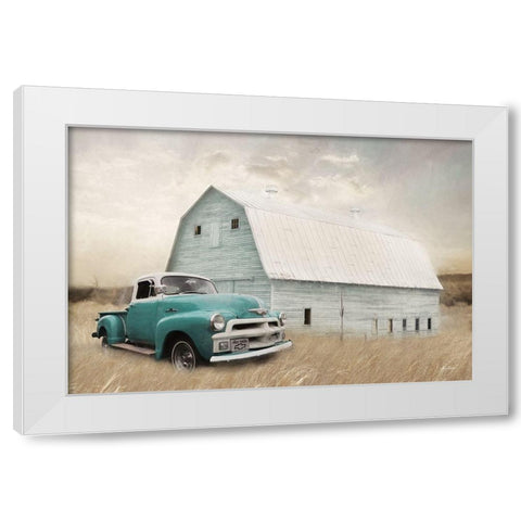 Teal Barn and Truck White Modern Wood Framed Art Print by Deiter, Lori