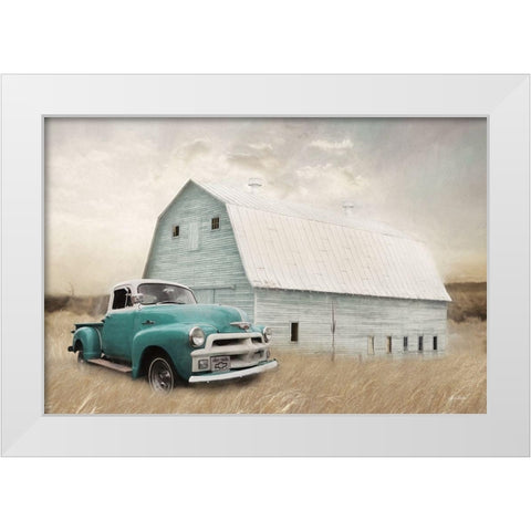 Teal Barn and Truck White Modern Wood Framed Art Print by Deiter, Lori